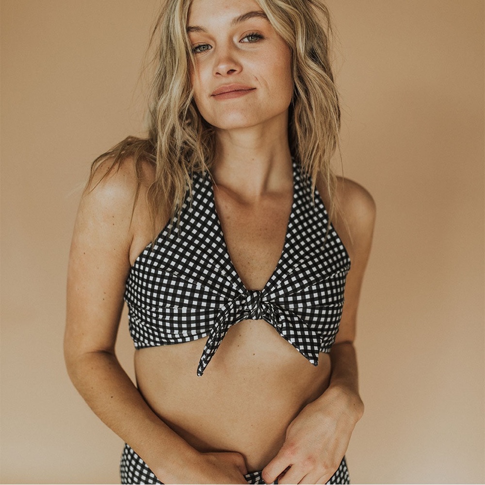Albion Fit Black Check Top Knot Bikini Top